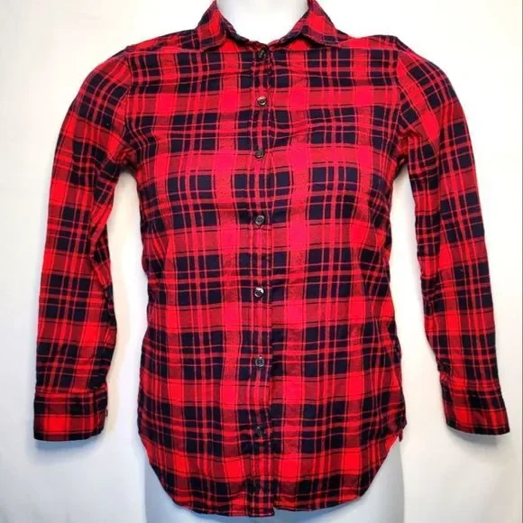J Crew NWT Black Long Sleeve Shirt with Red Plaid Trim Size Small J.CREW Plaid Tops for Women for sale | eBay main image 4
